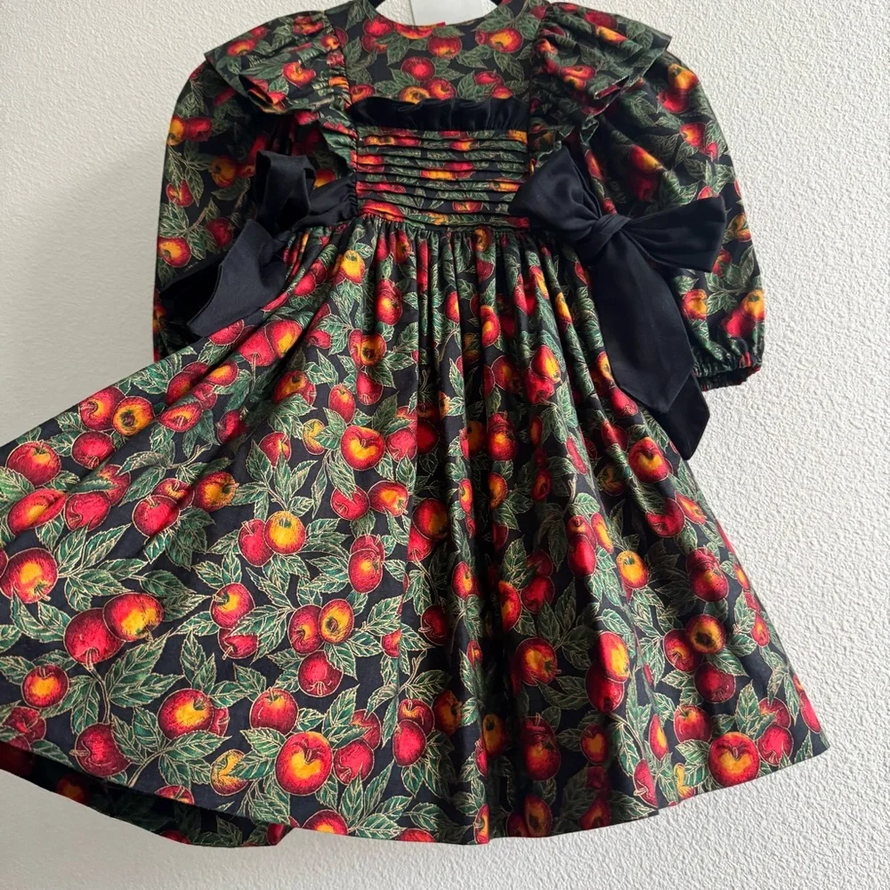 Vintage Wee Clancy Victoria Holiday Harvest Dress Bows Puff Sleeve Tulle Fruit